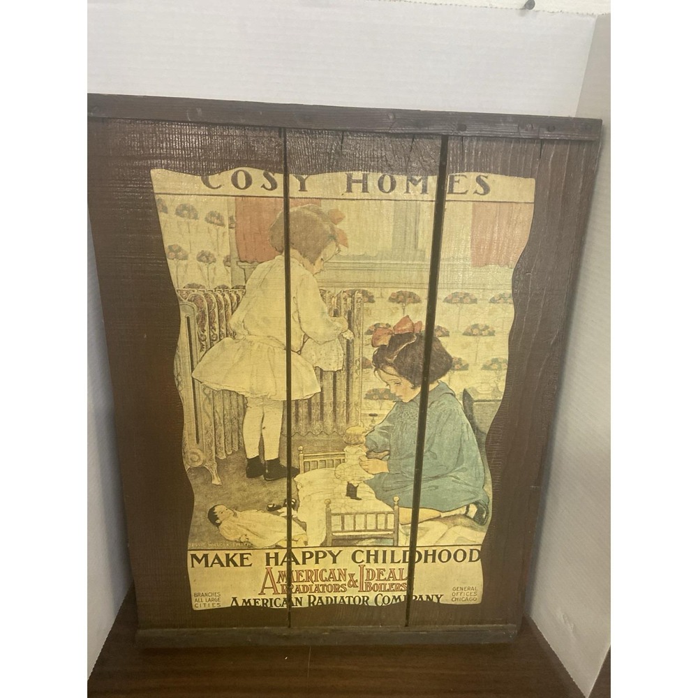 Vintage Cosy Homes Advertisement on Wooden Slats Reproduction